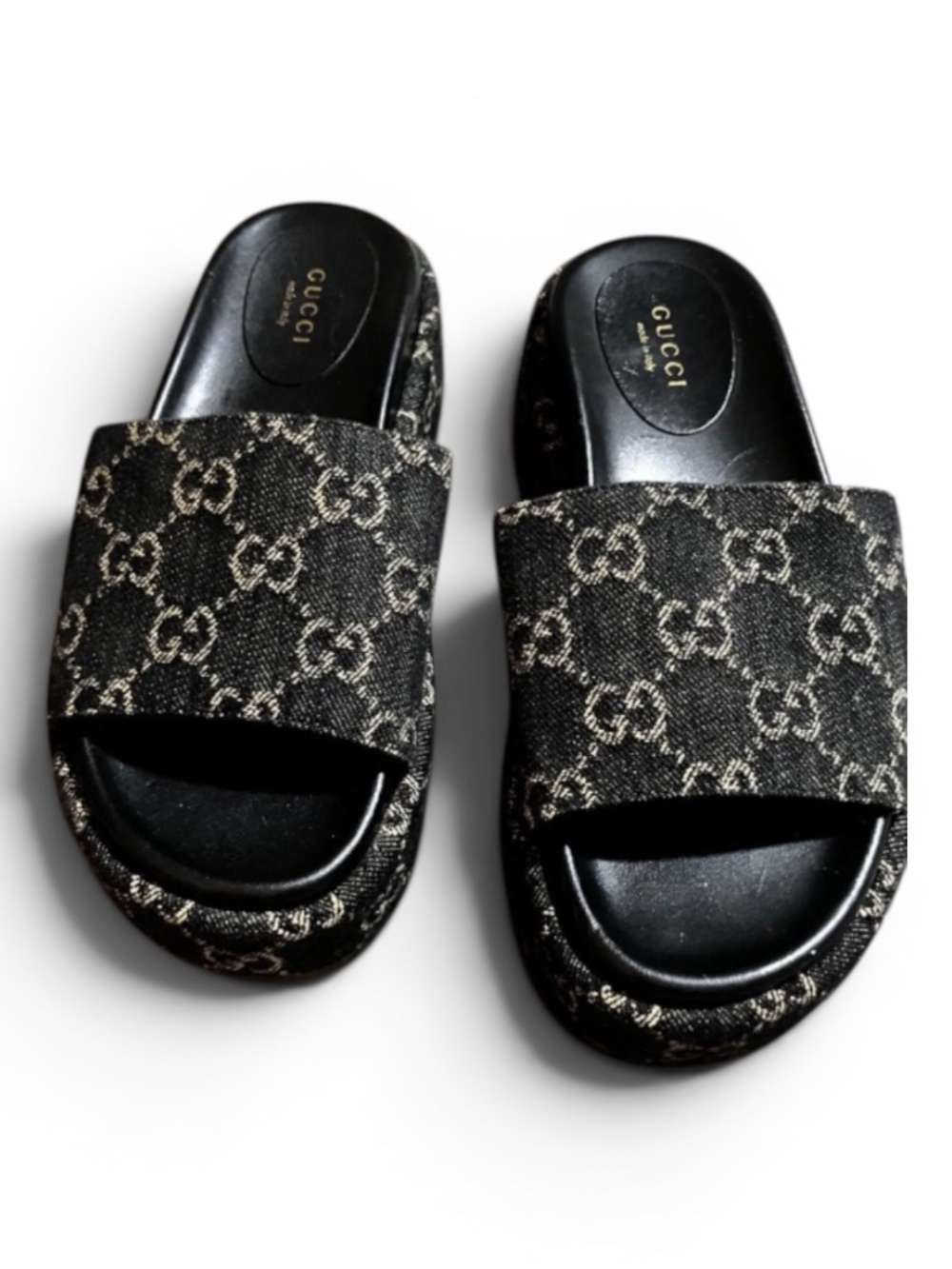 Gucci GG Monogram Platform Slide Sandals Black 5.5